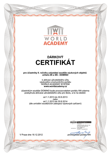 Dárkový certifikát k aktivaci uživatelského účtu